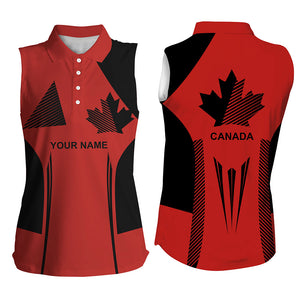 Personalized black and red Canada flag Sleeveless golf polos shirt, patriotic gifts for golf lover NQS7754