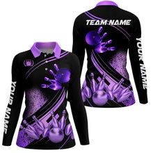 Load image into Gallery viewer, Black and Purple Womens Bowling shirts custom bowling apparel team bowling jerseys, bowling gifts NQS7756