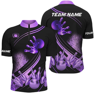 Black and Purple Mens Bowling shirts custom bowling apparel team bowling jerseys, bowling gifts NQS7756