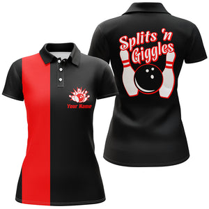 Splits'n Giggles Bowling polo Shirt For Women Personalized black red retro bowling Jersey NQS6073