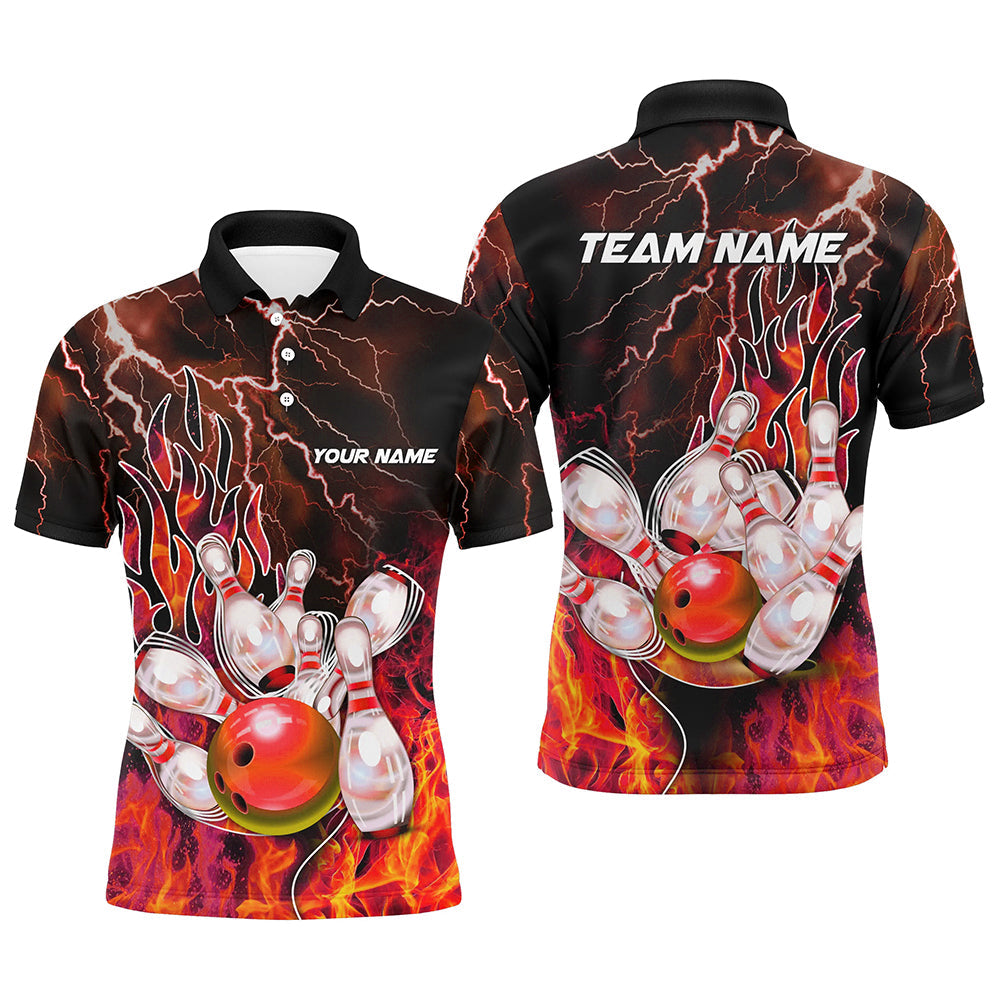 Men Bowling Polo, 1/4 Zip Shirt Custom orange lightning thunder Bowling Team Jersey, gift for Bowlers NQS8174