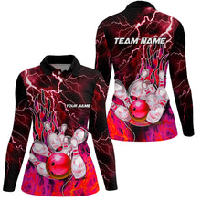 Load image into Gallery viewer, Women Bowling Polo, 1/4 Zip Shirt Custom red lightning thunder Bowling Team Jersey, gift for Bowler NQS8175