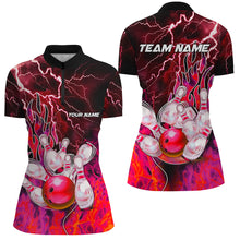 Load image into Gallery viewer, Women Bowling Polo, 1/4 Zip Shirt Custom red lightning thunder Bowling Team Jersey, gift for Bowler NQS8175