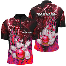 Load image into Gallery viewer, Men Bowling Polo, 1/4 Zip Shirt Custom red lightning thunder Bowling Team Jersey, gift for Bowlers NQS8175