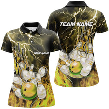 Load image into Gallery viewer, Women Bowling Polo, 1/4 Zip Shirt Custom yellow lightning thunder Bowling Team Jersey, gift for Bowler NQS8176