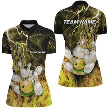 Load image into Gallery viewer, Women Bowling Polo, 1/4 Zip Shirt Custom yellow lightning thunder Bowling Team Jersey, gift for Bowler NQS8176