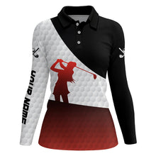 Load image into Gallery viewer, Black and Red gradient white Golf ball skin custom Womens golf polo shirts, golf attire for ladies NQS8181