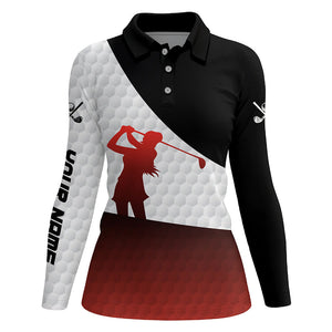 Black and Red gradient white Golf ball skin custom Womens golf polo shirts, golf attire for ladies NQS8181