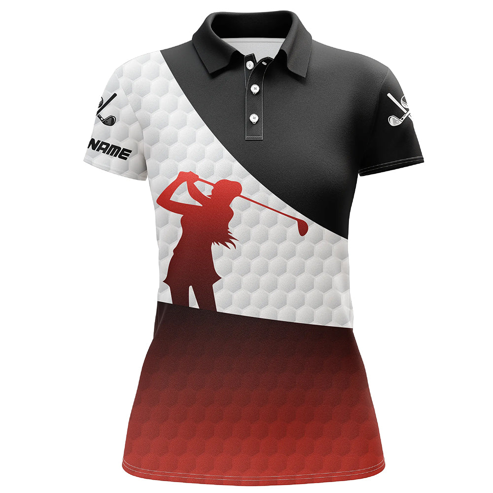 Black and Red gradient white Golf ball skin custom Womens golf polo shirts, golf attire for ladies NQS8181