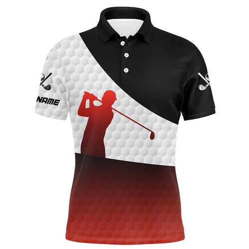 Black and Red gradient white Golf ball skin custom Mens golf polo shirts, golf attire for men NQS8181