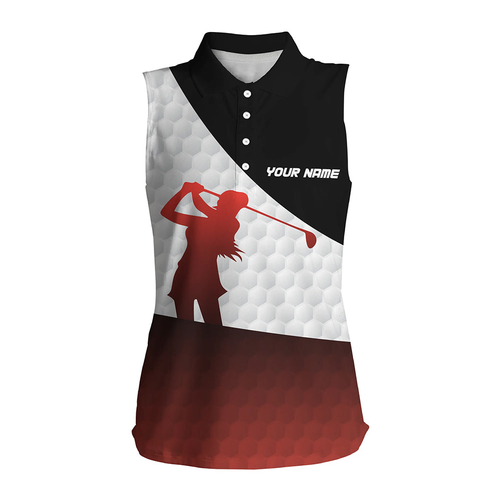 Black and Red gradient Golf ball skin custom Women sleeveless golf polo shirt, golf attire for ladies NQS8181