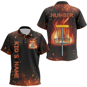 Flame Disc golf basket Polo shirt for Kid custom name and number team frisbee golf jerseys NQS8874