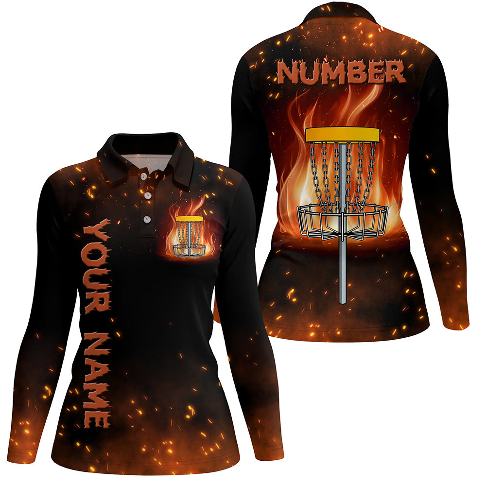 Flame Disc golf basket Polo shirt for women custom name and number team frisbee golf jerseys NQS8874