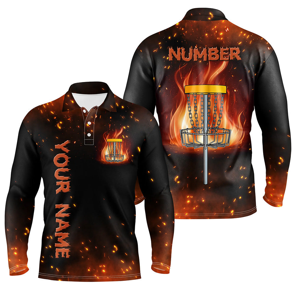 Flame Disc golf basket Polo shirts for men custom name and number team Disc golf jerseys NQS8874