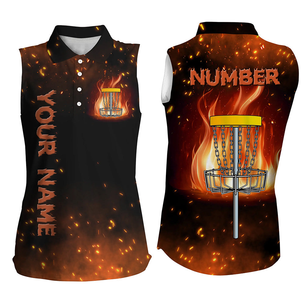 Flame Disc golf basket Women sleeveless polo shirt custom name and number team frisbee golf jerseys NQS8874