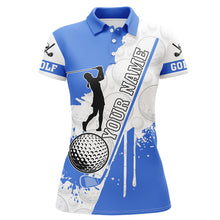 Load image into Gallery viewer, Women golf polo shirt custom white camo golf ball clubs best ladies golf wear golf gifts | Blue NQS8878