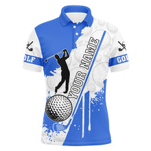 Load image into Gallery viewer, Men golf polo shirt custom white camo golf ball clubs best mens golf wear, golf gifts for men | Blue NQS8878