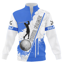 Load image into Gallery viewer, Quarter zip golf sweatshirt custom white camo golf ball clubs best golf wear golf sweater gifts | Blue NQS8878