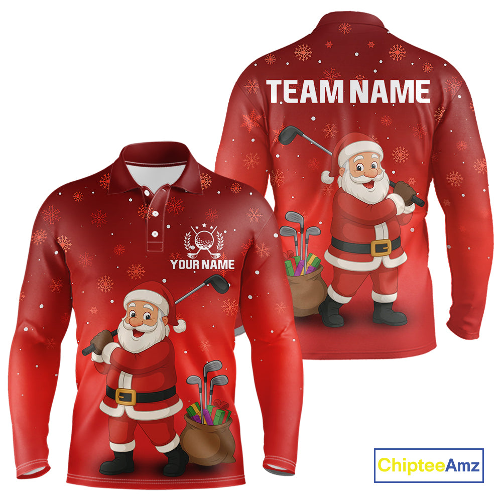 Funny Santa Golf Red Christmas snowflake pattern Men's Golf Polo shirts Custom Xmas Golf Outfits NQS10993