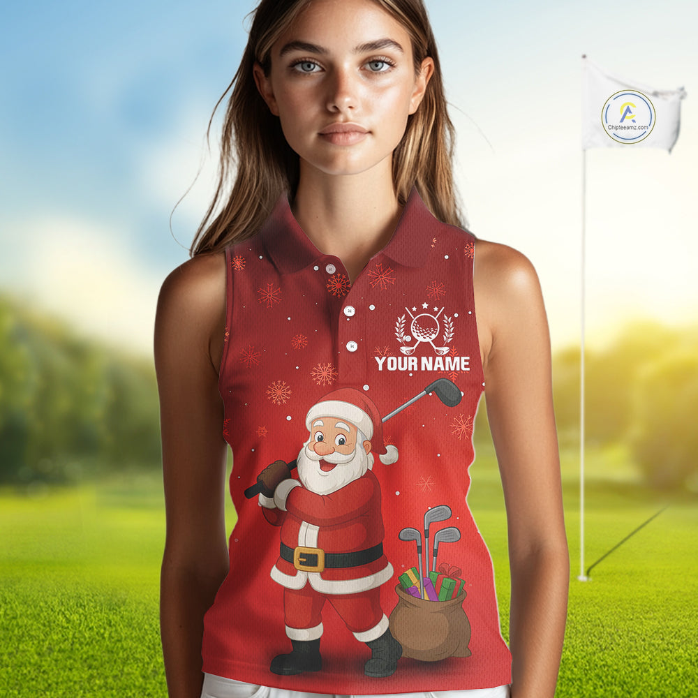 Funny Santa Golf Red Christmas snowflake pattern Sleeveless Golf Polo shirts Custom Xmas Golf Outfits NQS10993