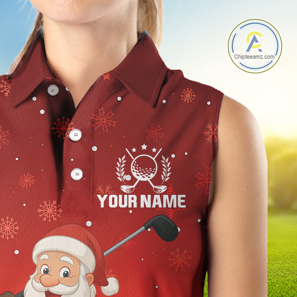 Funny Santa Golf Red Christmas snowflake pattern Sleeveless Golf Polo shirts Custom Xmas Golf Outfits NQS10993