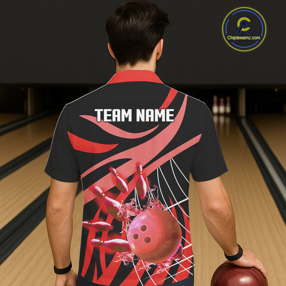Red flame Bowling Hawaiian Shirts Custom Team bowling outfit button up shirt NQS11393