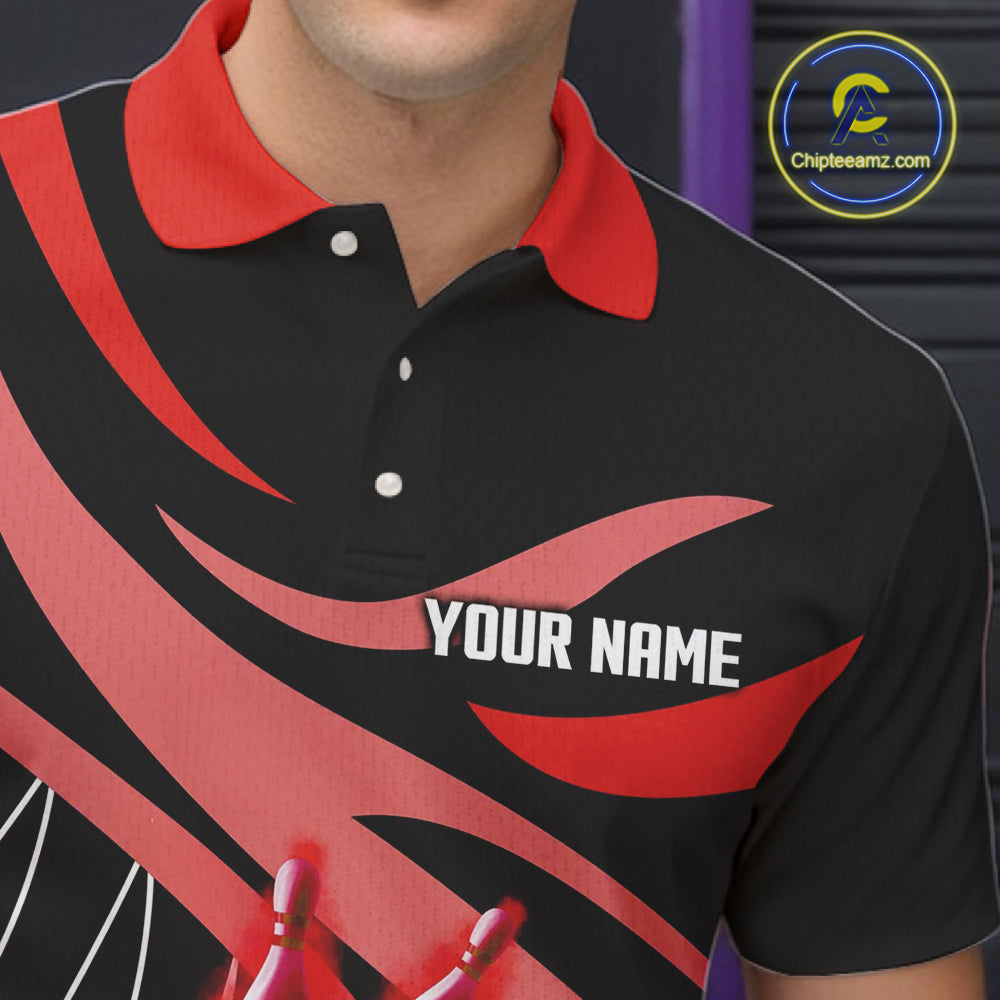 Red flame bowling 1/4 zip, mens polo bowling shirts Custom Team bowling shirts for men NQS11393