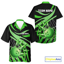 Load image into Gallery viewer, Green flame Bowling Hawaiian Shirts Custom Team bowling outfit button up shirt NQS11394