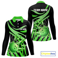 Load image into Gallery viewer, Green flame short-sleeve, long-sleeve bowling shirts for women Custom Team bowling outfit women NQS11394