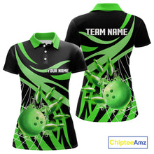 Load image into Gallery viewer, Green flame short-sleeve, long-sleeve bowling shirts for women Custom Team bowling outfit women NQS11394