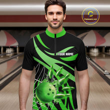 Load image into Gallery viewer, Green flame bowling 1/4 zip, mens polo bowling shirts Custom Team bowling shirts for men NQS11394