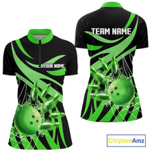 Load image into Gallery viewer, Green flame short-sleeve, long-sleeve bowling shirts for women Custom Team bowling outfit women NQS11394