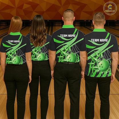 Green flame bowling 1/4 zip, mens polo bowling shirts Custom Team bowling shirts for men NQS11394