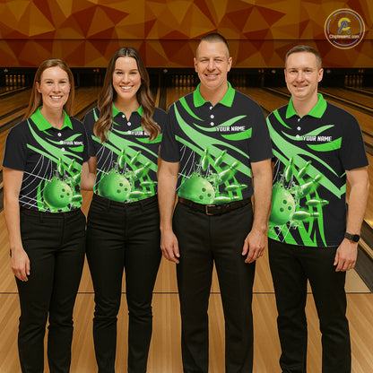 Green flame bowling 1/4 zip, mens polo bowling shirts Custom Team bowling shirts for men NQS11394