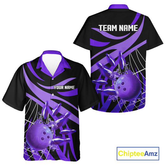 Purple flame Bowling Hawaiian Shirts Custom Team bowling outfit button up shirt NQS11395