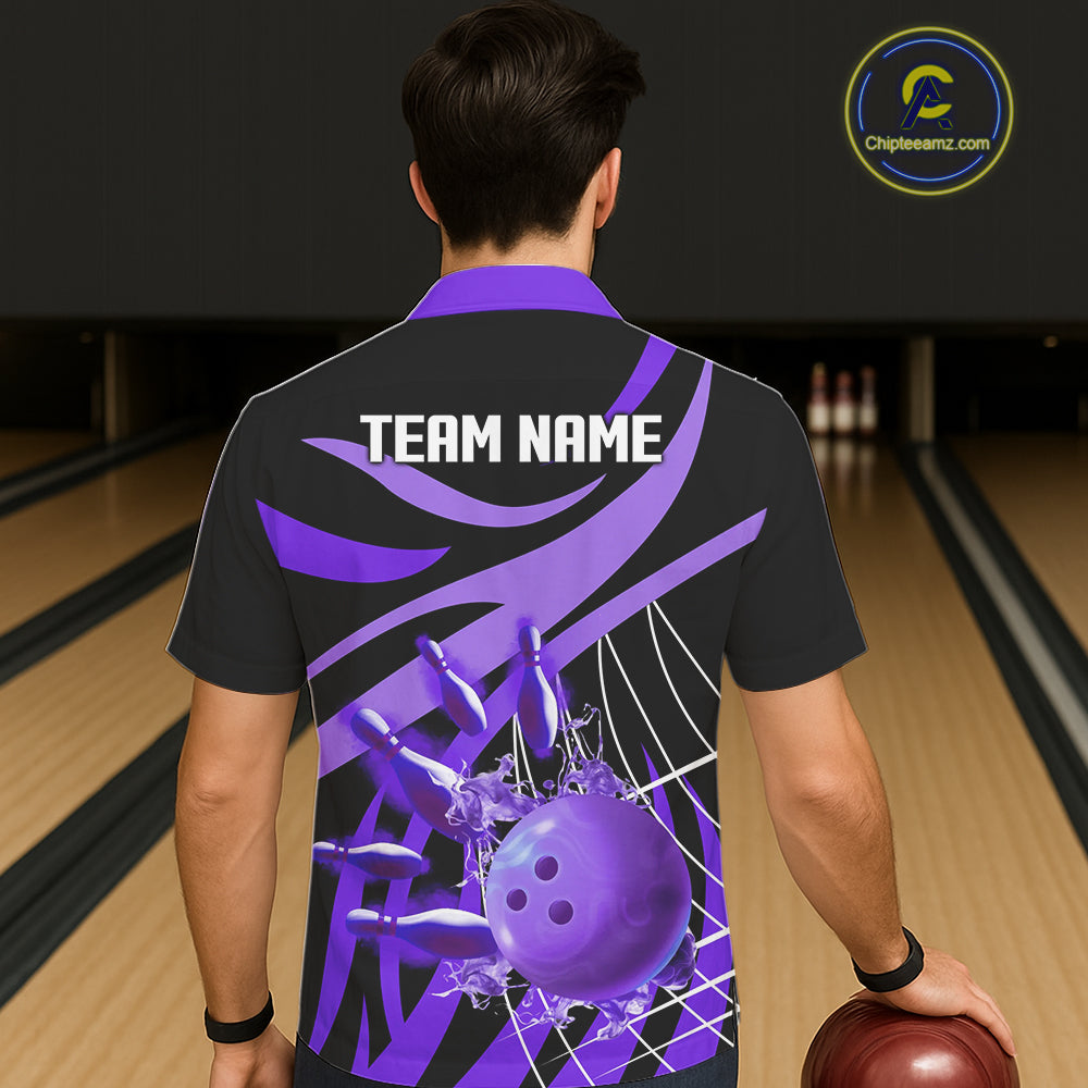 Purple flame Bowling Hawaiian Shirts Custom Team bowling outfit button up shirt NQS11395