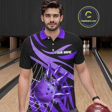 Load image into Gallery viewer, Purple flame bowling 1/4 zip, mens polo bowling shirts Custom Team bowling shirts for men NQS11395