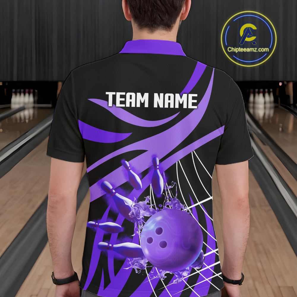 Purple flame bowling 1/4 zip, mens polo bowling shirts Custom Team bowling shirts for men NQS11395