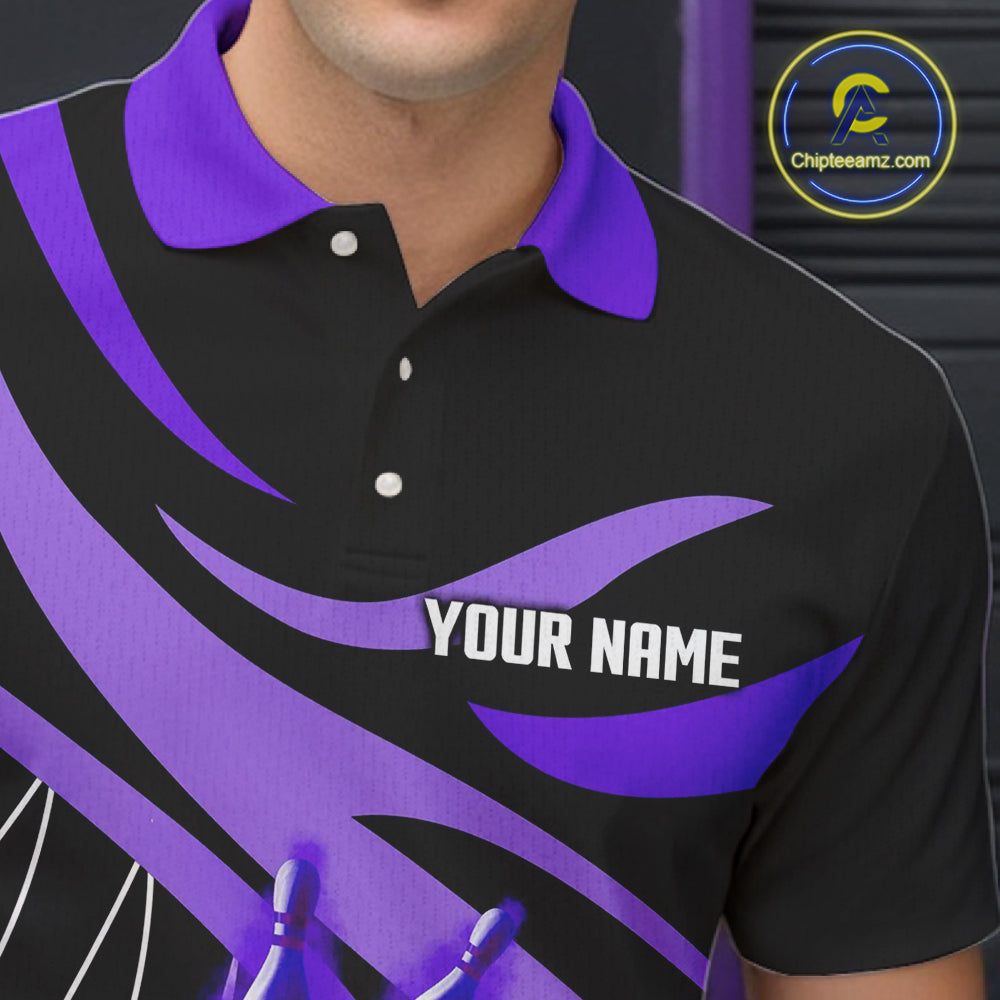Purple flame bowling 1/4 zip, mens polo bowling shirts Custom Team bowling shirts for men NQS11395