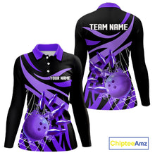 Load image into Gallery viewer, Purple flame short-sleeve, long-sleeve bowling shirts for women Custom Team bowling outfit women NQS11395