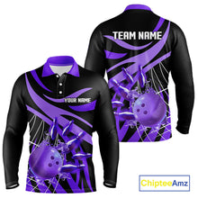 Load image into Gallery viewer, Purple flame bowling 1/4 zip, mens polo bowling shirts Custom Team bowling shirts for men NQS11395