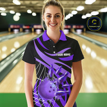 Load image into Gallery viewer, Purple flame short-sleeve, long-sleeve bowling shirts for women Custom Team bowling outfit women NQS11395
