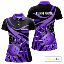 Load image into Gallery viewer, Purple flame short-sleeve, long-sleeve bowling shirts for women Custom Team bowling outfit women NQS11395