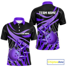 Load image into Gallery viewer, Purple flame bowling 1/4 zip, mens polo bowling shirts Custom Team bowling shirts for men NQS11395