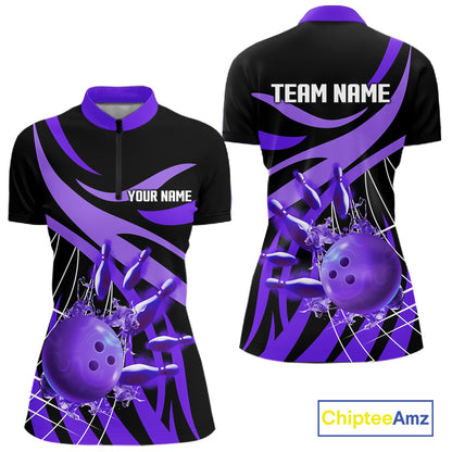 Purple flame short-sleeve, long-sleeve bowling shirts for women Custom Team bowling outfit women NQS11395