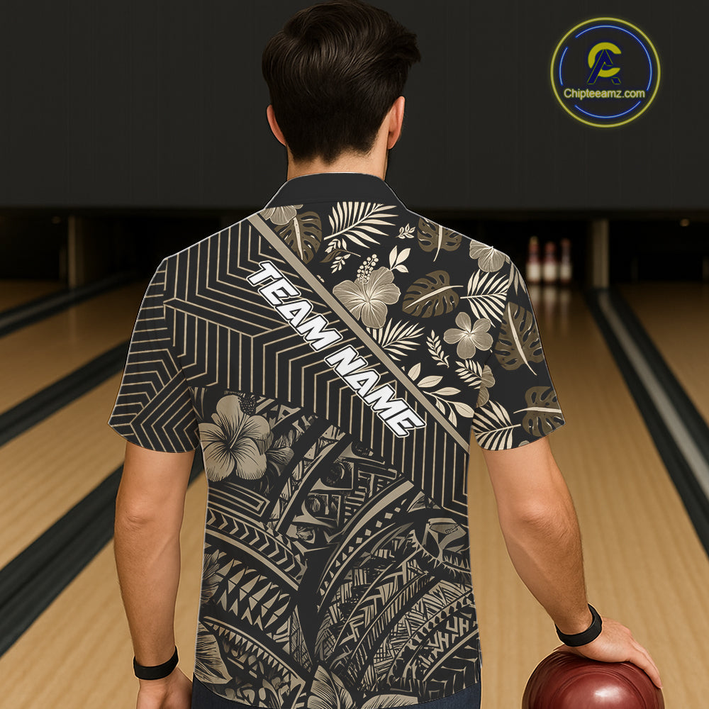 Black tribal pattern Bowling Hawaiian Shirts Custom Team Bowling Jerseys NQS11389
