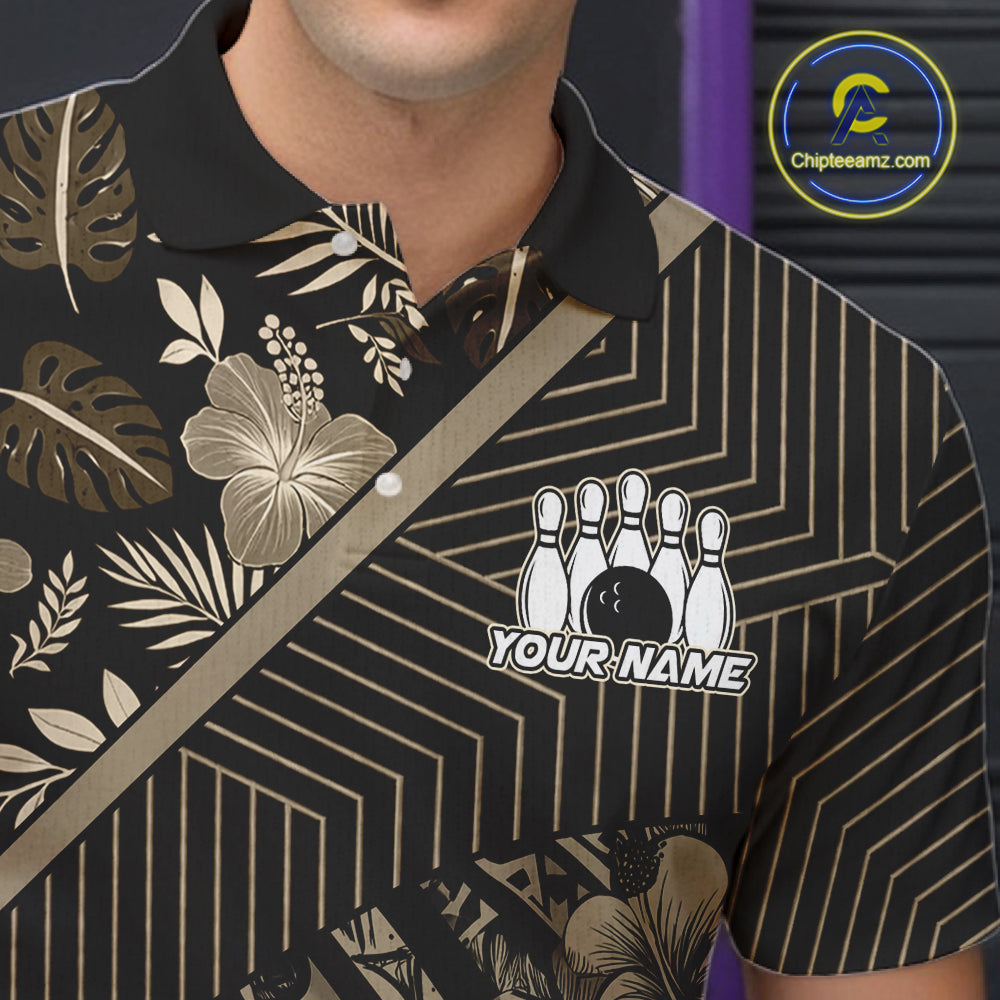 Black tribal pattern Bowling Polo, 1/4 zip Shirts For Men Custom Team Bowling Jerseys NQS11389