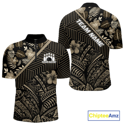 Black tribal pattern Bowling Polo, 1/4 zip Shirts For Men Custom Team Bowling Jerseys NQS11389