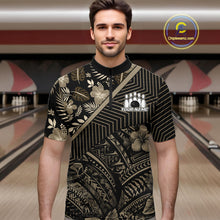 Load image into Gallery viewer, Black tribal pattern Bowling Polo, 1/4 zip Shirts For Men Custom Team Bowling Jerseys NQS11389