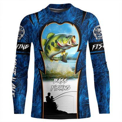 Bass Fishing Blue Camo Custome 3D All Over Printed Shirts, Personalized Fishing gift For Adult, Kid NQS597